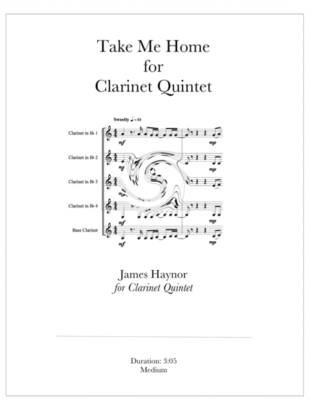 Free Sheet Music Take Me Home For Clarinet Quintet