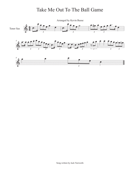 Take Me Out To The Ball Game Tenor Sax Sheet Music