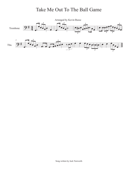 Free Sheet Music Take Me Out To The Ball Game Trombone