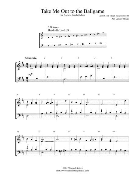 Free Sheet Music Take Me Out To The Ballgame For 3 Octave Handbell Choir