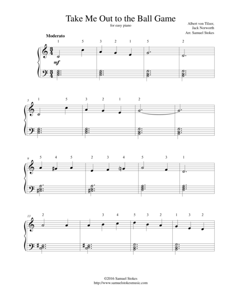 Free Sheet Music Take Me Out To The Ballgame For Easy Piano