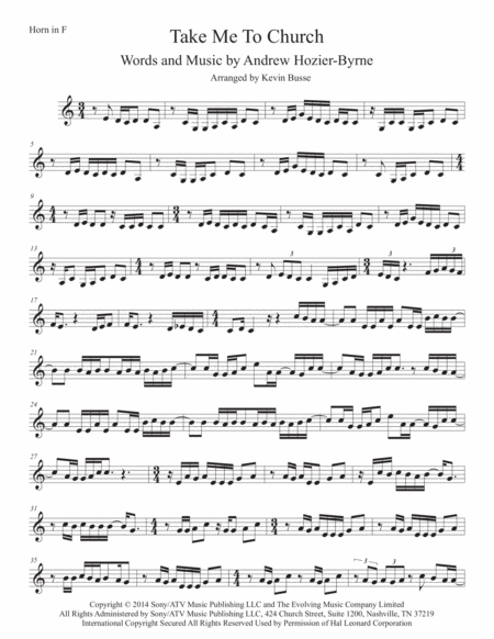 Free Sheet Music Take Me To Church Horn In F Easy Key Of C
