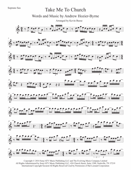 Free Sheet Music Take Me To Church Soprano Sax Easy Key Of C