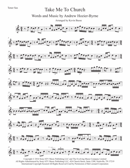 Take Me To Church Tenor Sax Easy Key Of C Sheet Music