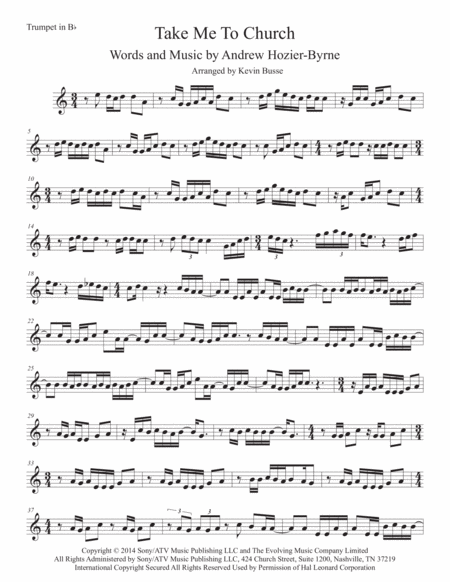 Take Me To Church Trumpet Easy Key Of C Sheet Music