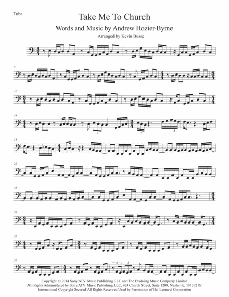 Free Sheet Music Take Me To Church Tuba Easy Key Of C