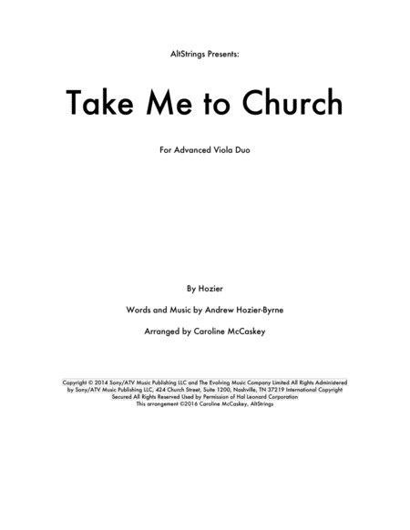 Take Me To Church Viola Duet Sheet Music