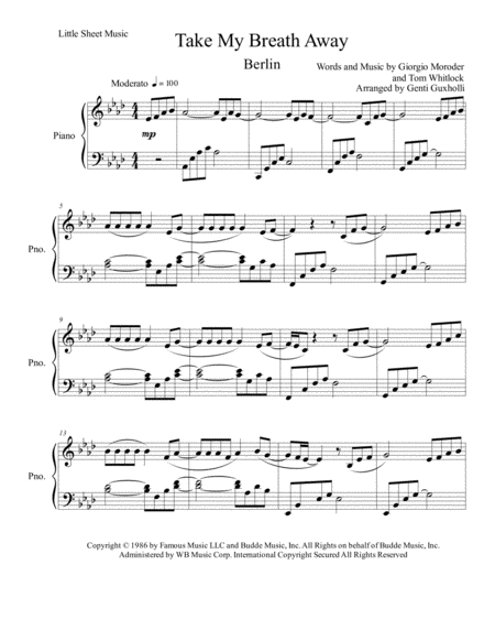 Take My Breath Away Piano Solo Sheet Music