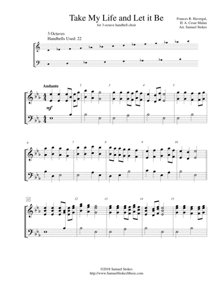 Free Sheet Music Take My Life And Let It Be For 3 Octave Handbell Choir