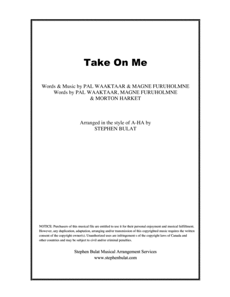 Take On Me A Ha Lead Sheet Key Of D Sheet Music