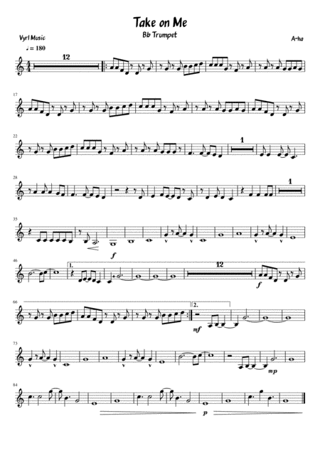 Take On Me Bb Trumpet Sheet Music