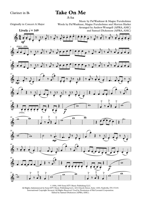 Take On Me Clarinet In B Flat Sheet Music