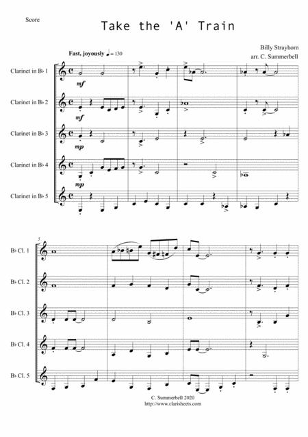 Free Sheet Music Take The A Train Clarinet Quintet