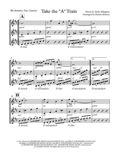 Free Sheet Music Take The A Train In Bb Trp Clarinet