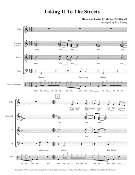 Taking It To The Streets Doobie Brothers Contemporary A Cappella Arrangement Sheet Music