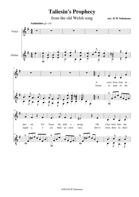 Taliesins Prophecy For Alto And Guitar Sheet Music