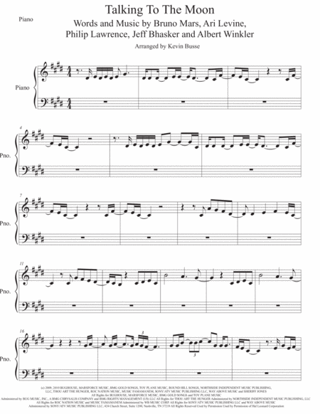 Free Sheet Music Talking To The Moon Piano Original Key