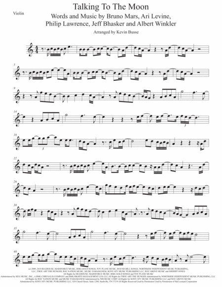 Free Sheet Music Talking To The Moon Violin Easy Key Of C