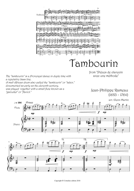 Tambourin Flute And Piano Rameau Jean Philippe Sheet Music