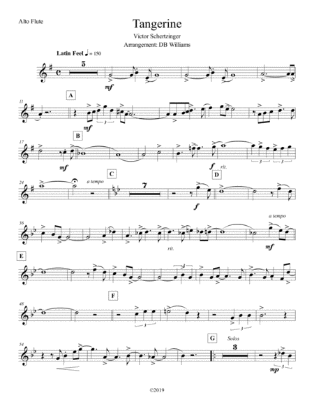 Free Sheet Music Tangerine Alto Flute