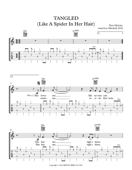 Tangled Like A Spider In Her Hair Sheet Music