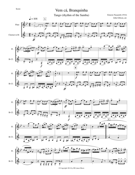 Tango By Nazareth For Flute And Clarinet Duet Sheet Music