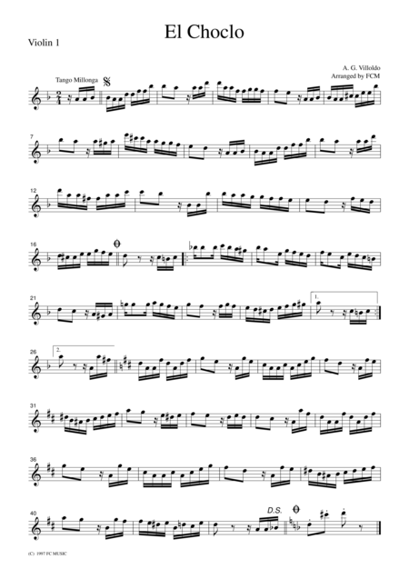 Free Sheet Music Tango El Choclo For String Quartet Ta002