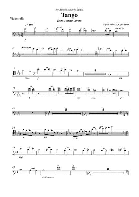 Free Sheet Music Tango For Cello And Piano Cello Part