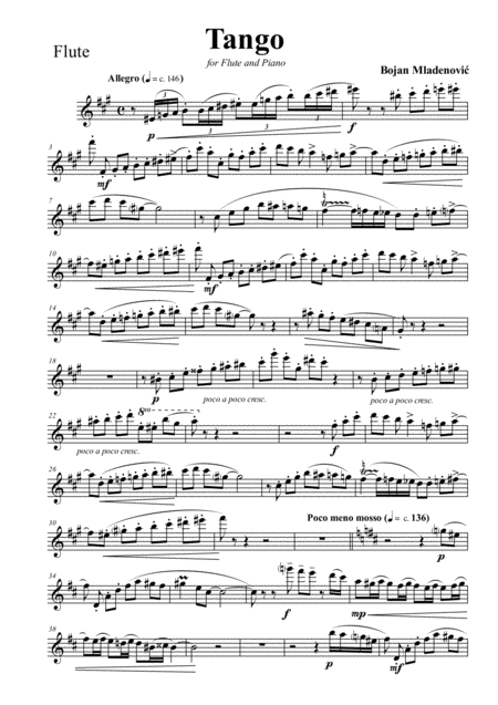 Tango For Flute And Piano Flute Part Sheet Music