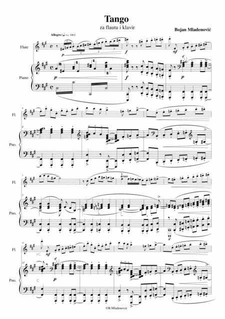 Free Sheet Music Tango For Flute And Piano