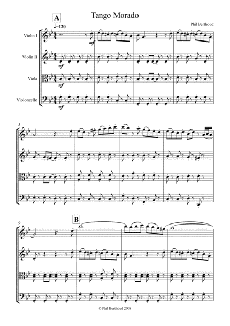 Free Sheet Music Tango Morado For String Quartet