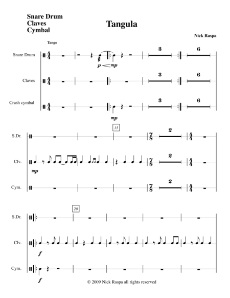 Tangula From Three Dances For Halloween Percussion Part Sheet Music