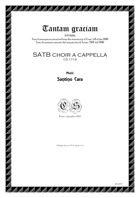 Tantam Graciam Hymn For Satb Choir A Cappella Sheet Music