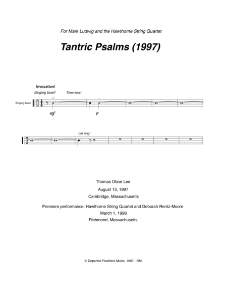 Free Sheet Music Tantric Psalms 1997 Rev 1999 For Mezzo Soprano And String Quartet