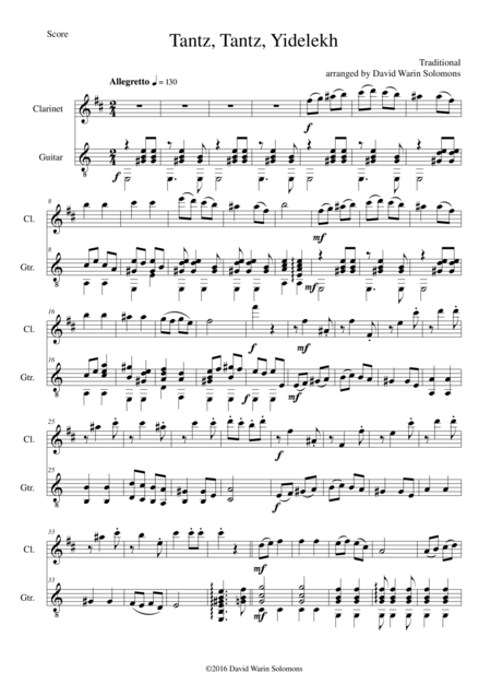 Free Sheet Music Tantz Tantz Yidelekh For Clarinet And Guitar