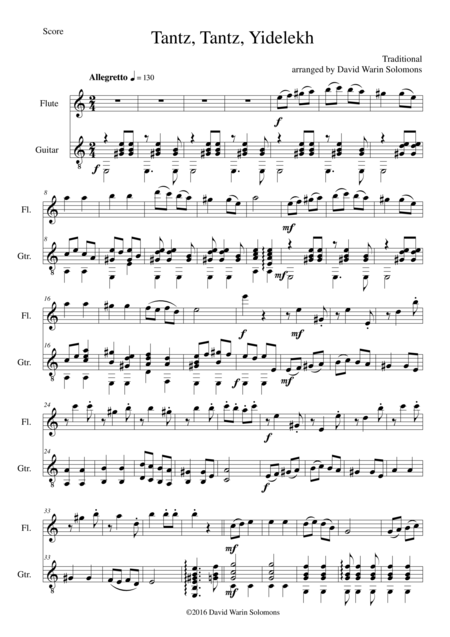 Free Sheet Music Tantz Tantz Yidelekh For Flute And Guitar