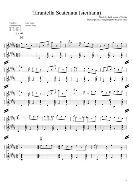 Tarantella Scatenata Siciliana Mandolin Guitar Notes Sheet Music