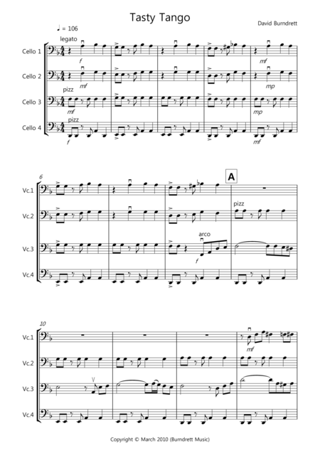 Tasty Tango For Cello Quartet Sheet Music