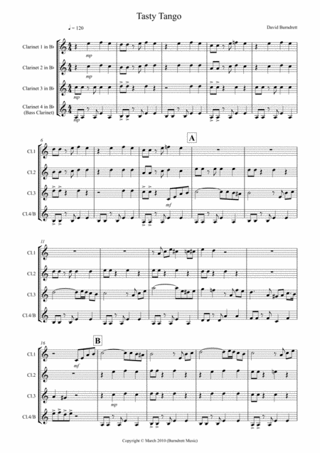 Tasty Tango For Clarinet Quartet Sheet Music