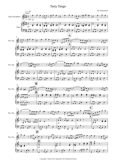 Tasty Tango For Tenor Saxophone And Piano Sheet Music