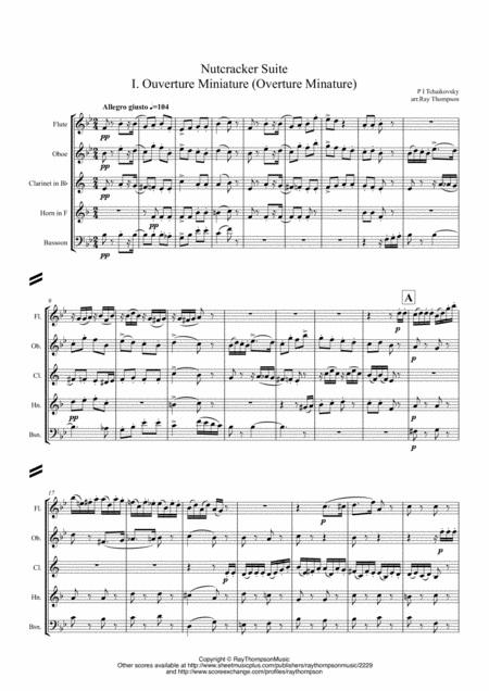 Free Sheet Music Tchaikovsky Casse Noisette Nutcracker Suite I Ouverture Miniature Miniature Overture Wind Quintet