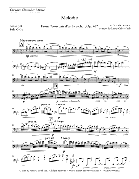 Tchaikovsky Melodie For Solo Cello Sheet Music