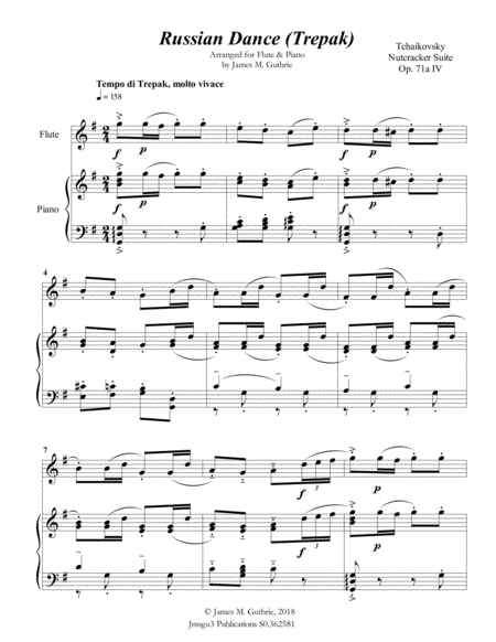 Tchaikovsky Russian Dance From Nutcracker Suite For Flute Piano Sheet Music