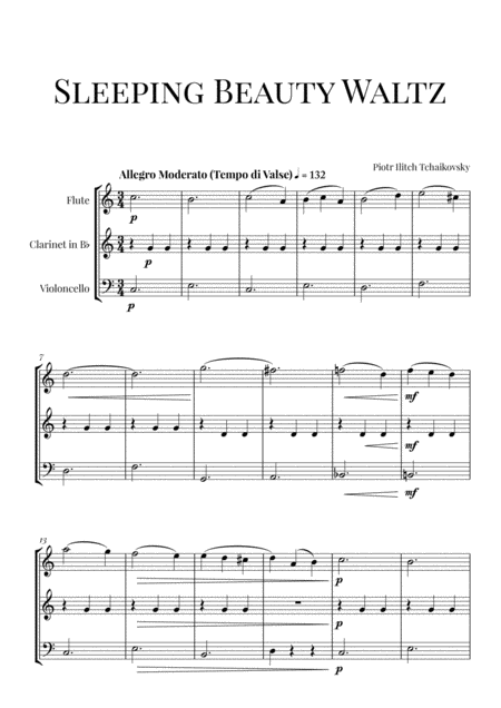 Free Sheet Music Tchaikovsky Sleeping Beauty Waltz For Flute Clarinet And Cello Woodwind Trio