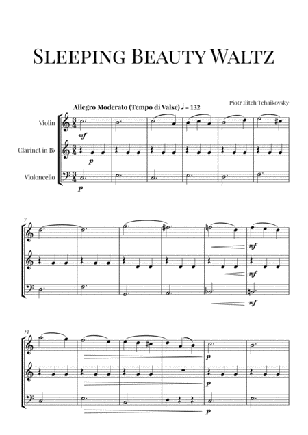 Tchaikovsky Sleeping Beauty Waltz For Violin Clarinet And Cello Trio Sheet Music