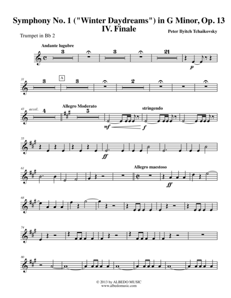 Tchaikovsky Symphony No 1 Movement Iv Trumpet In Bb 2 Transposed Part Op 13 Sheet Music