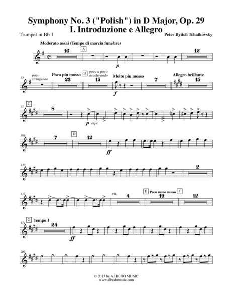 Tchaikovsky Symphony No 3 Movement I Trumpet In Bb 1 Transposed Part Op 29 Sheet Music