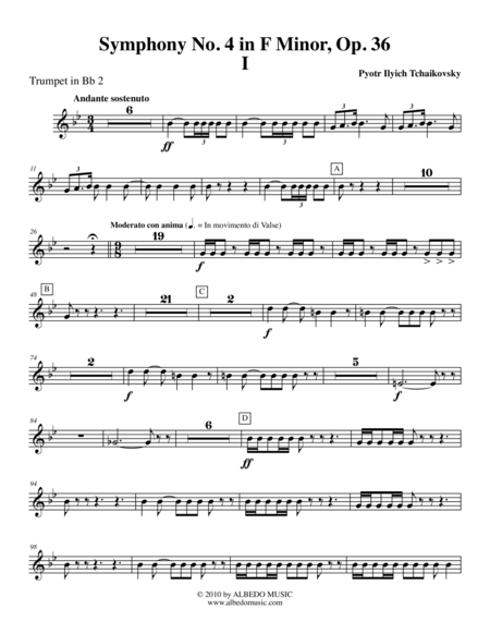 Tchaikovsky Symphony No 4 Movement I Trumpet In Bb 2 Transposed Part Op 36 Sheet Music