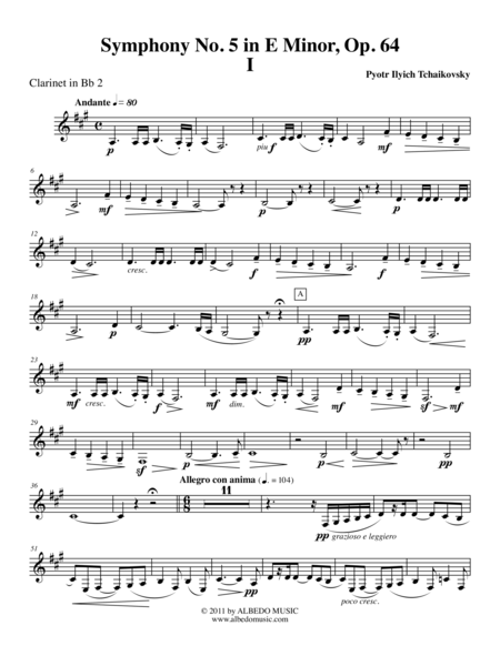 Free Sheet Music Tchaikovsky Symphony No 5 Movement I Clarinet In Bb 2 Transposed Part Op 64