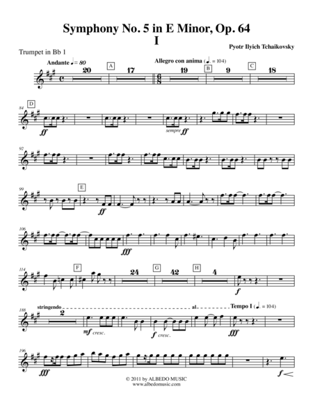 Tchaikovsky Symphony No 5 Movement I Trumpet In Bb 1 Transposed Part Op 64 Sheet Music